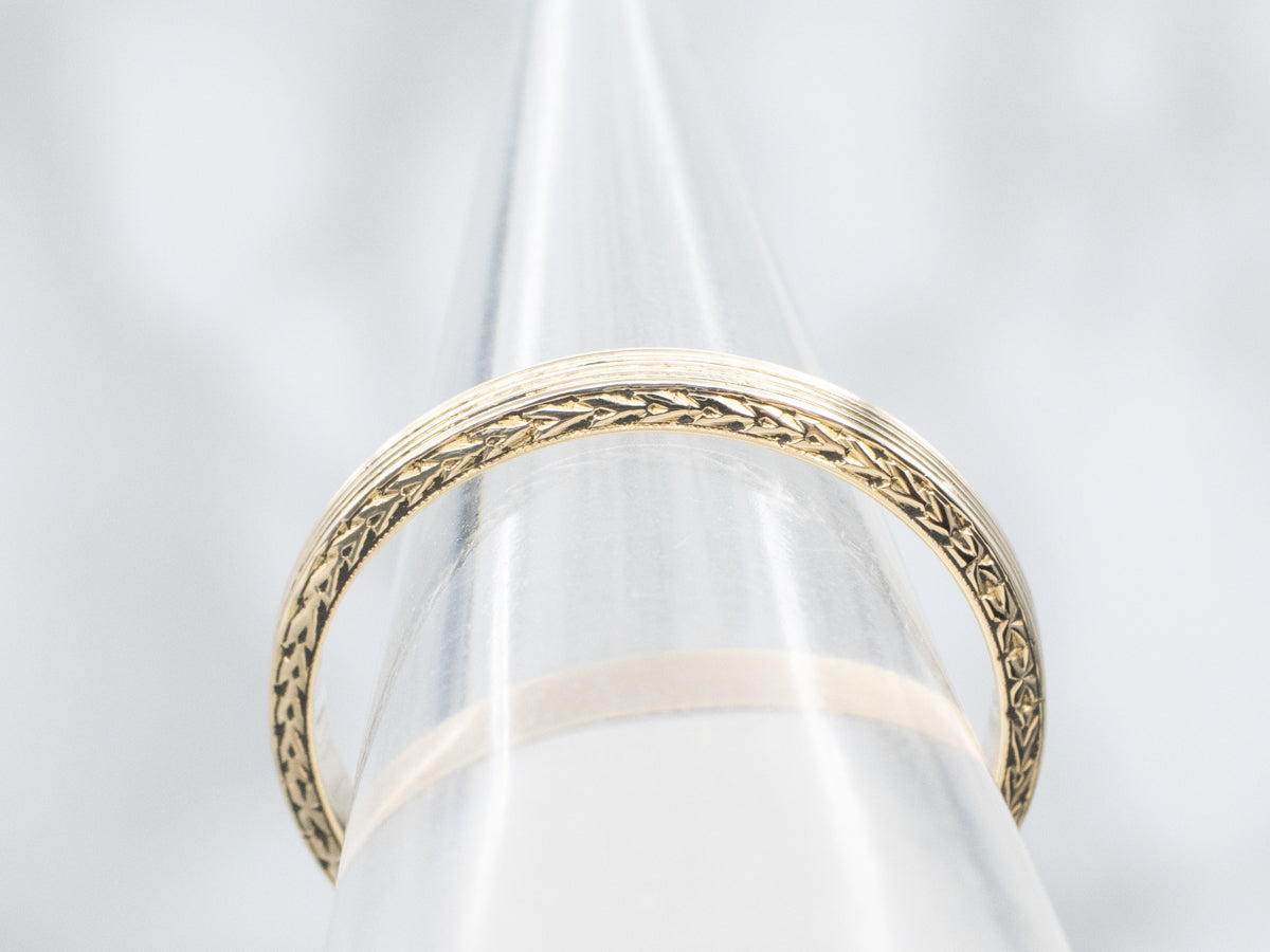 Men's Vintage Gold Band with Forget-Me-Not and Wheat Patterned Edge
