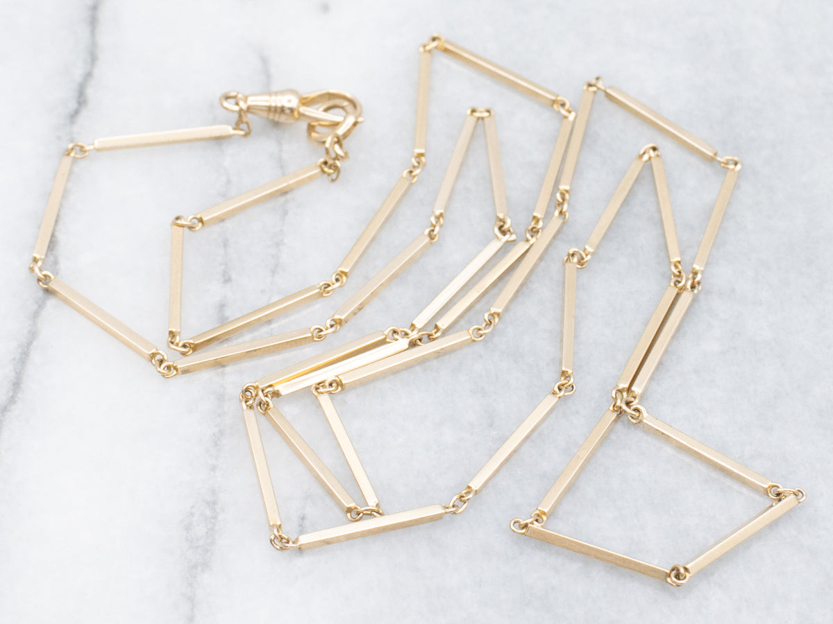 Long 25-Inch Gold Bar Link Chain