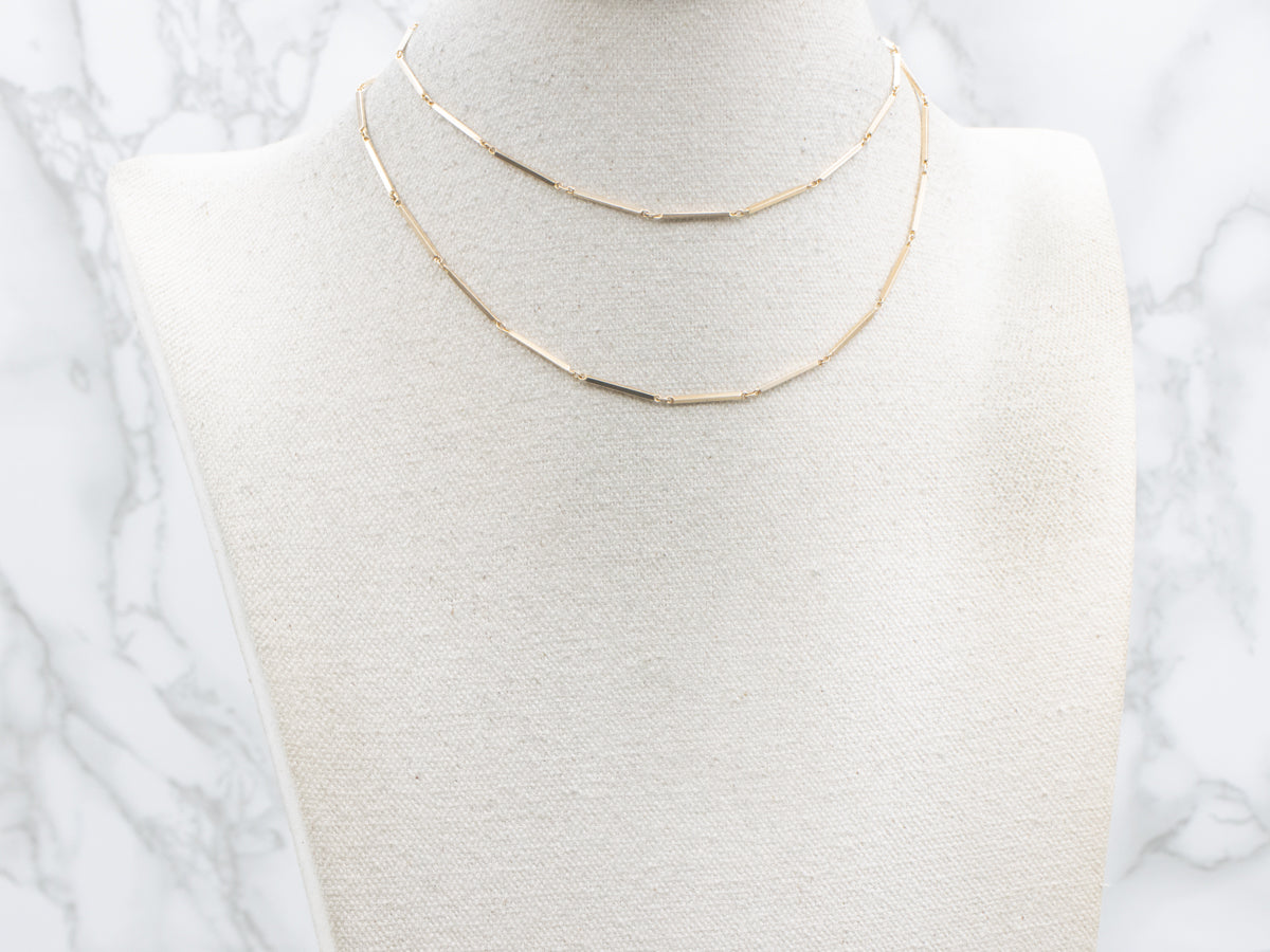 Long 25-Inch Gold Bar Link Chain