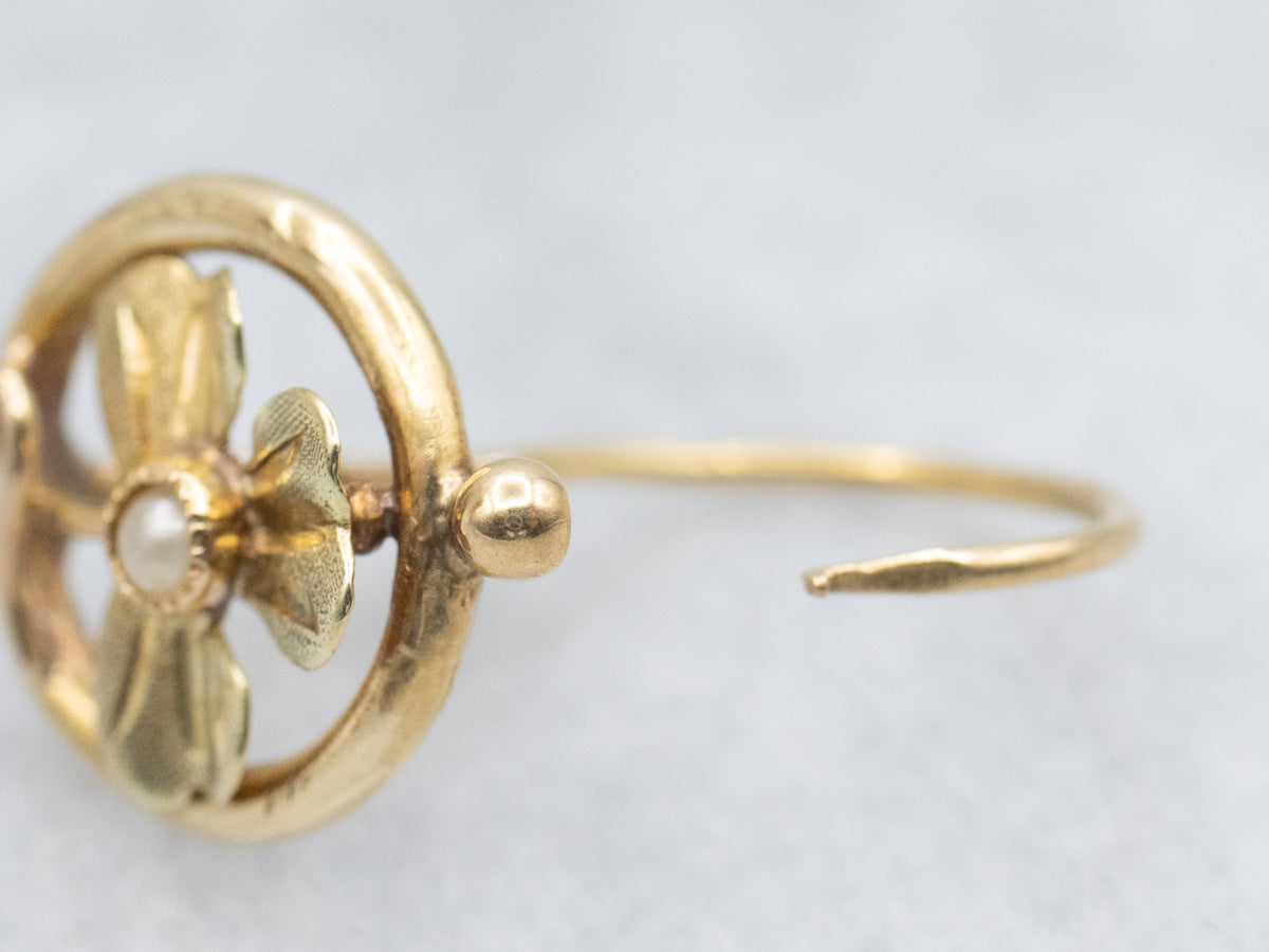 Seed Pearl Vintage Yellow Gold Clover Earrings