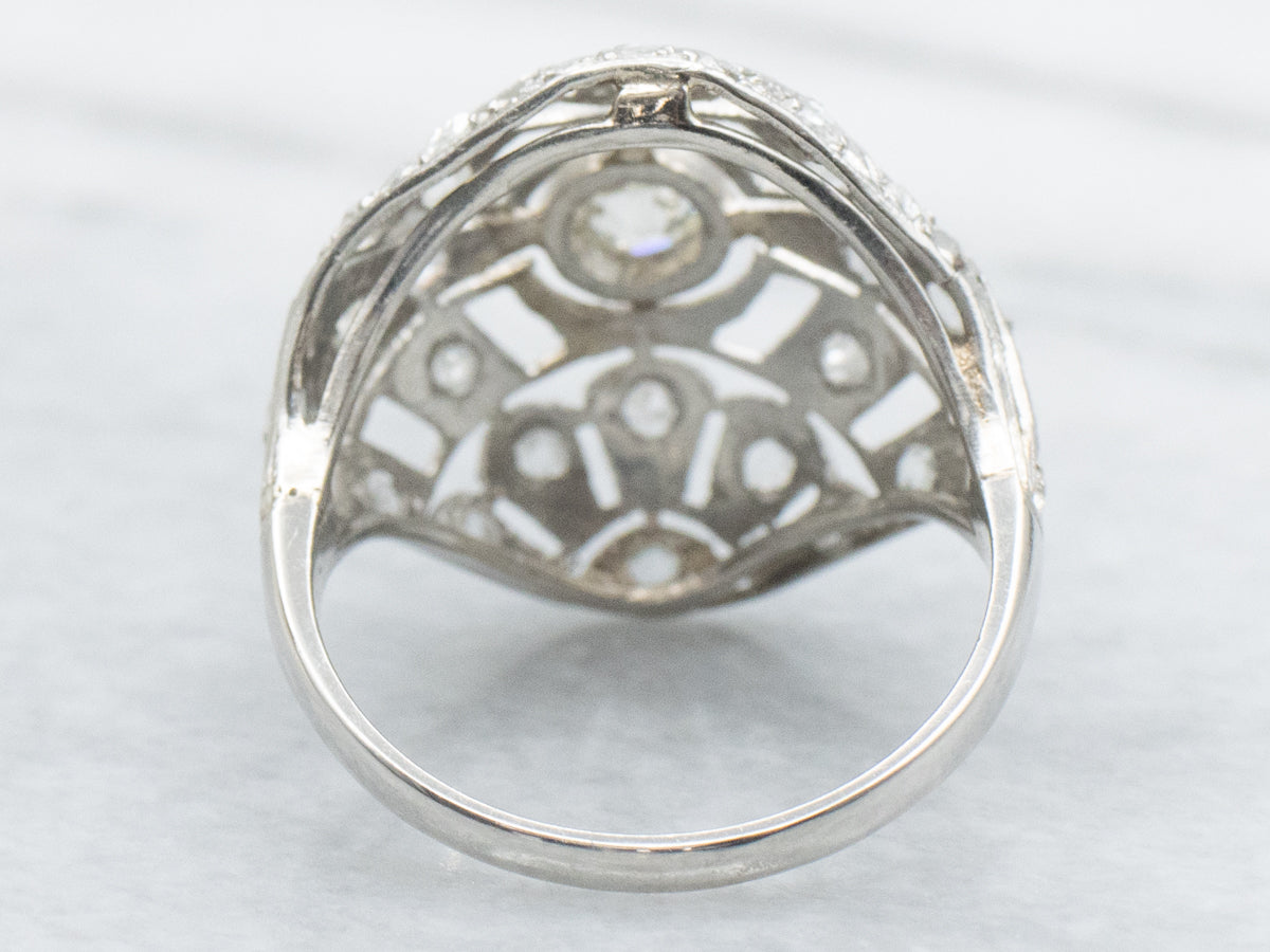 Edwardian Era Old Mine and Rose Cut Diamond Domed Filigree Ring