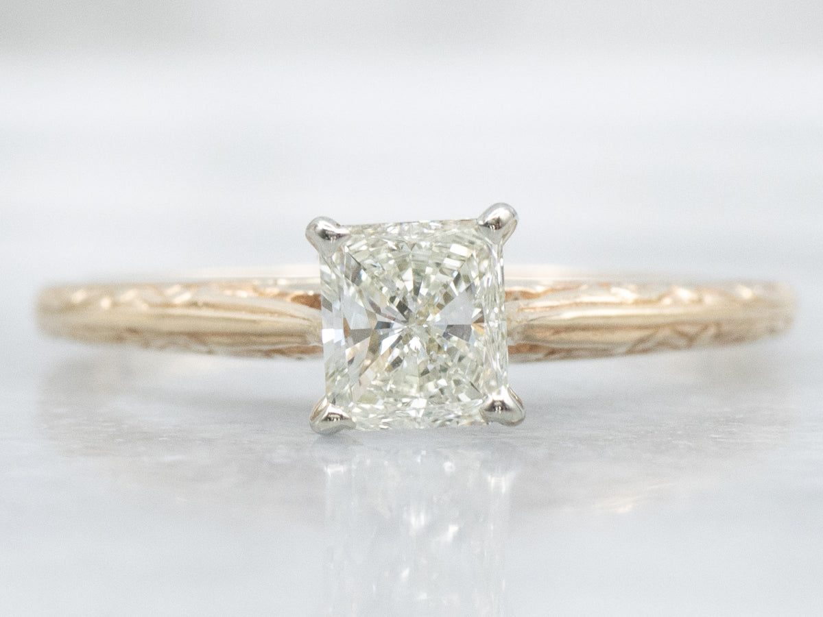 Two-Tone Gold Princess Cut Diamond Solitaire Engagement Ring
