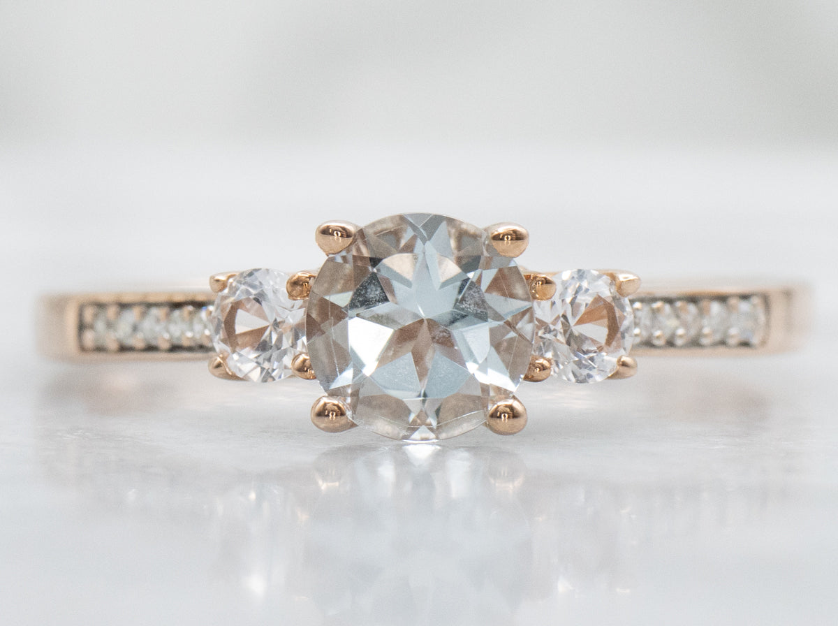 Aquamarine and White Sapphire Rose Gold Ring with Diamond Accents