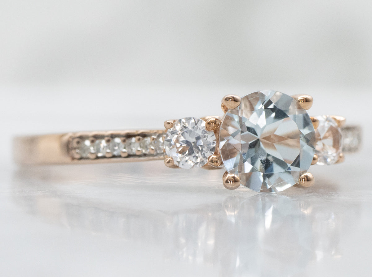 Aquamarine and White Sapphire Rose Gold Ring with Diamond Accents