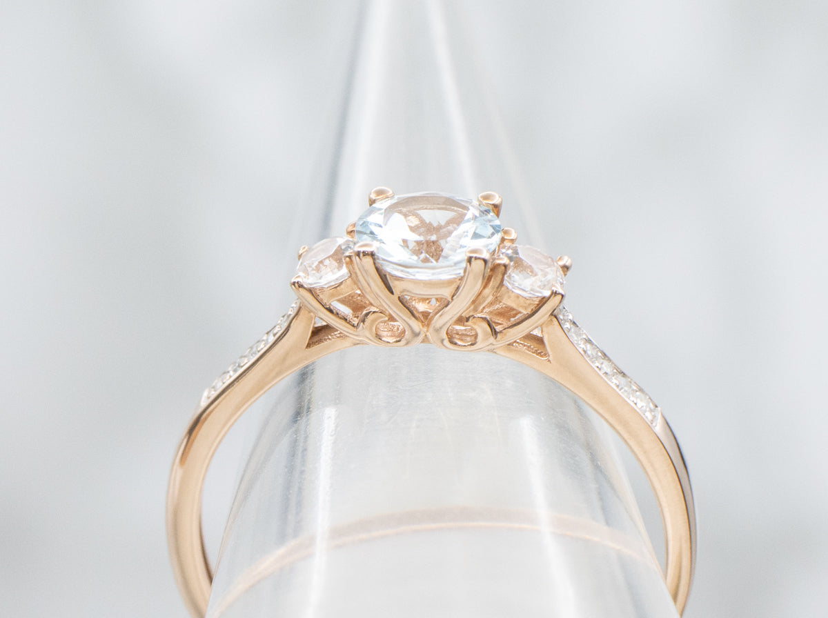 Aquamarine and White Sapphire Rose Gold Ring with Diamond Accents