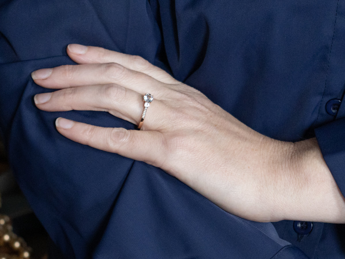 Aquamarine and White Sapphire Rose Gold Ring with Diamond Accents