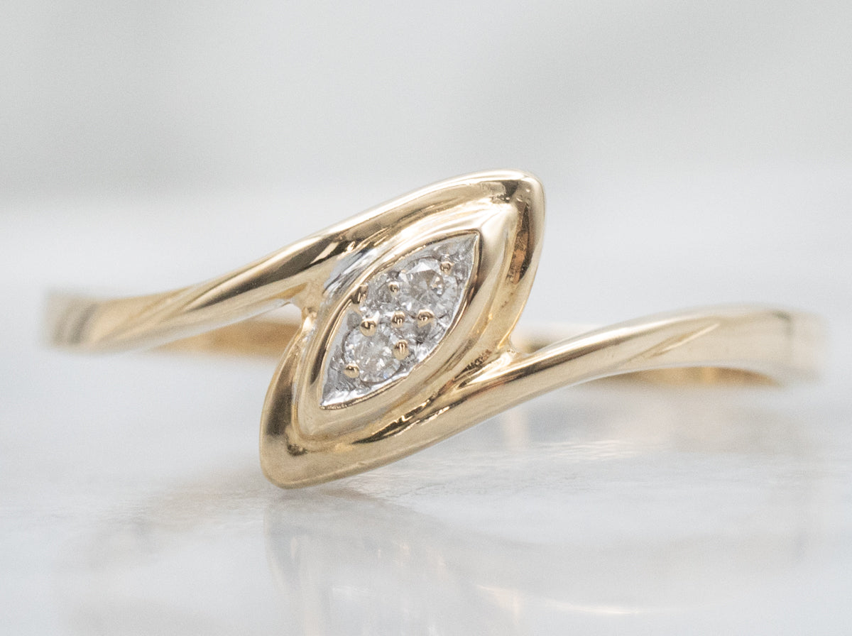 Vintage Gold and Diamond Navette Bypass Ring