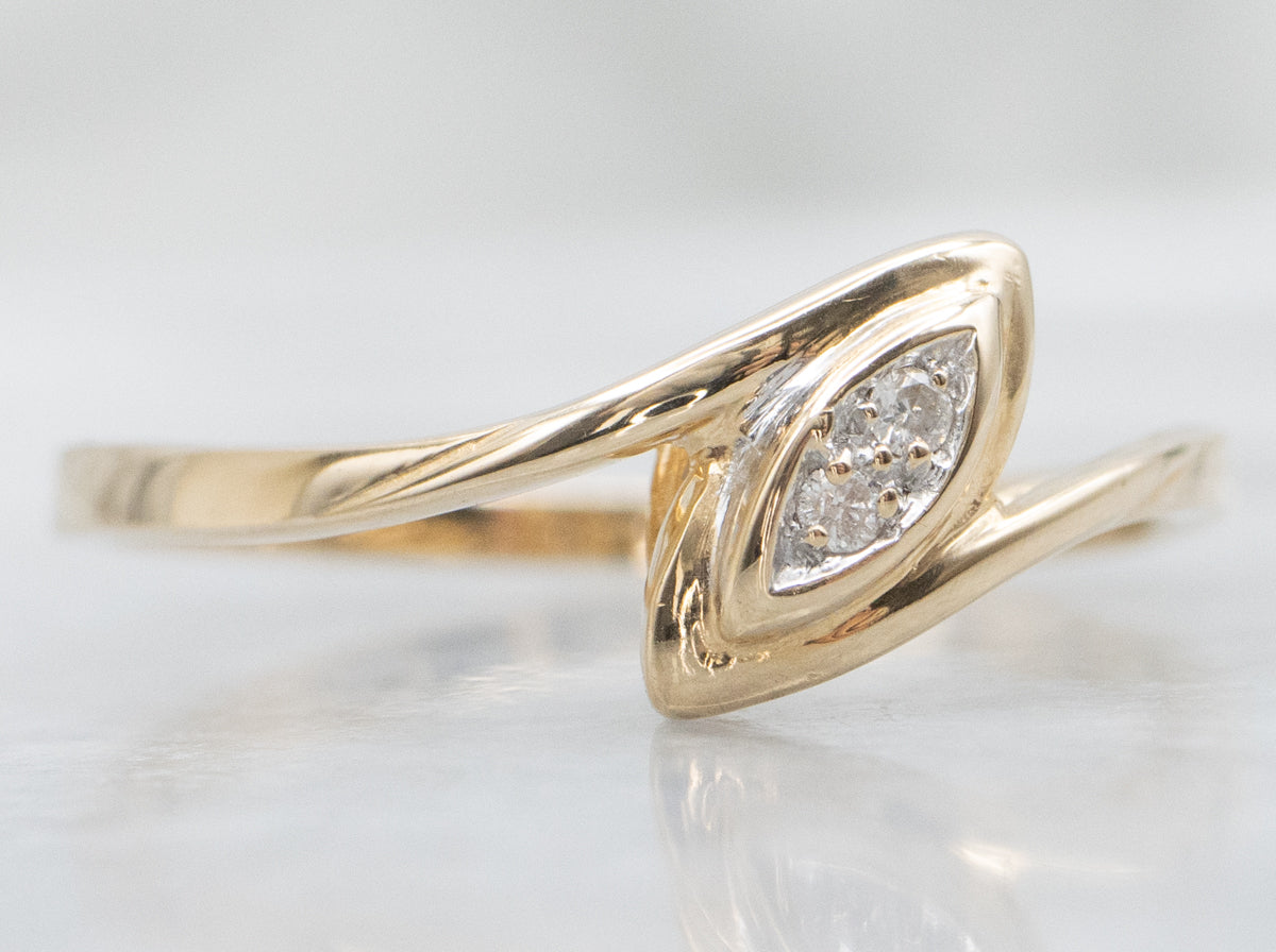 Vintage Gold and Diamond Navette Bypass Ring