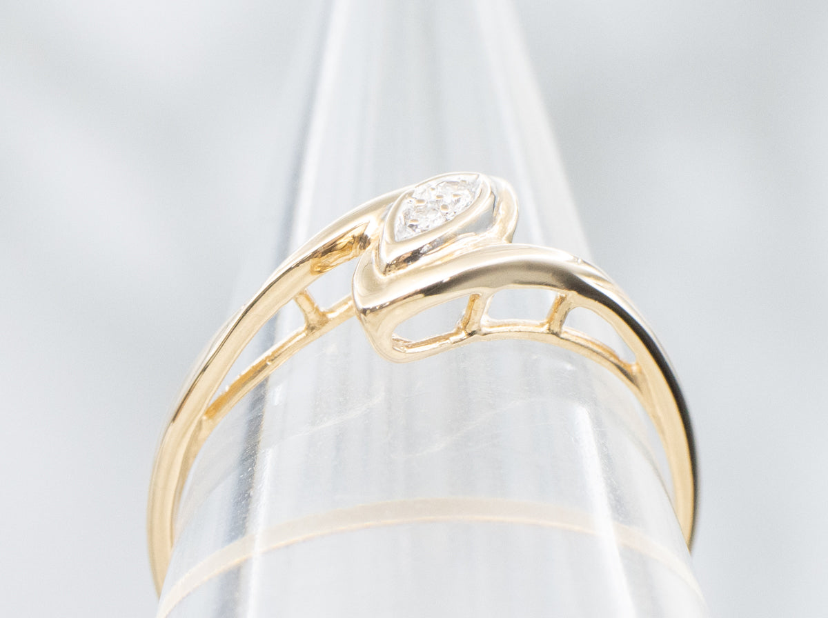 Vintage Gold and Diamond Navette Bypass Ring