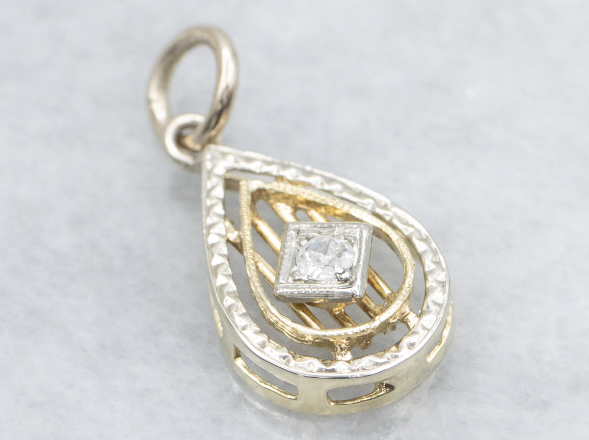 Diamond Vintage Teardrop Stickpin Conversion Pendant
