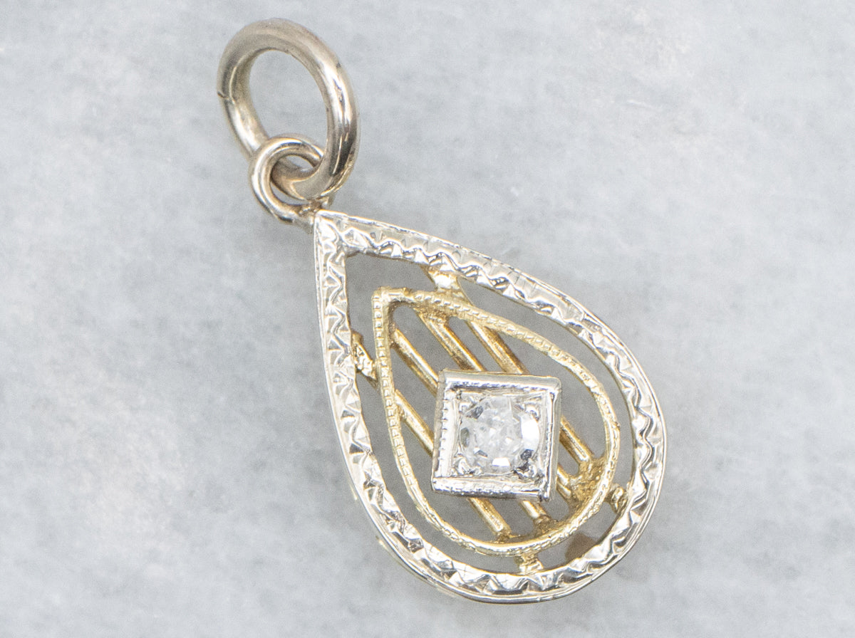 Diamond Vintage Teardrop Stickpin Conversion Pendant