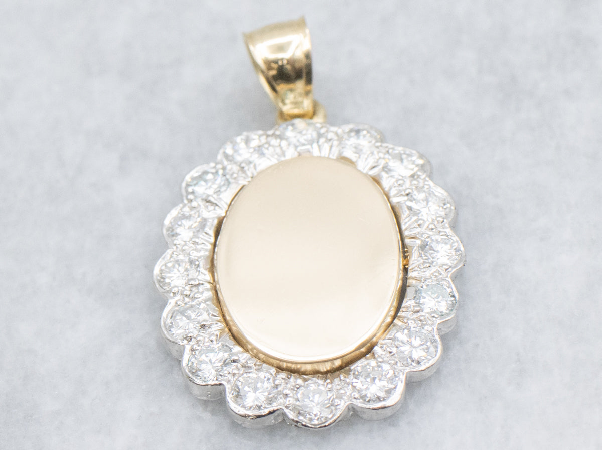 Diamond Halo Two-Tone Gold Signet Pendant