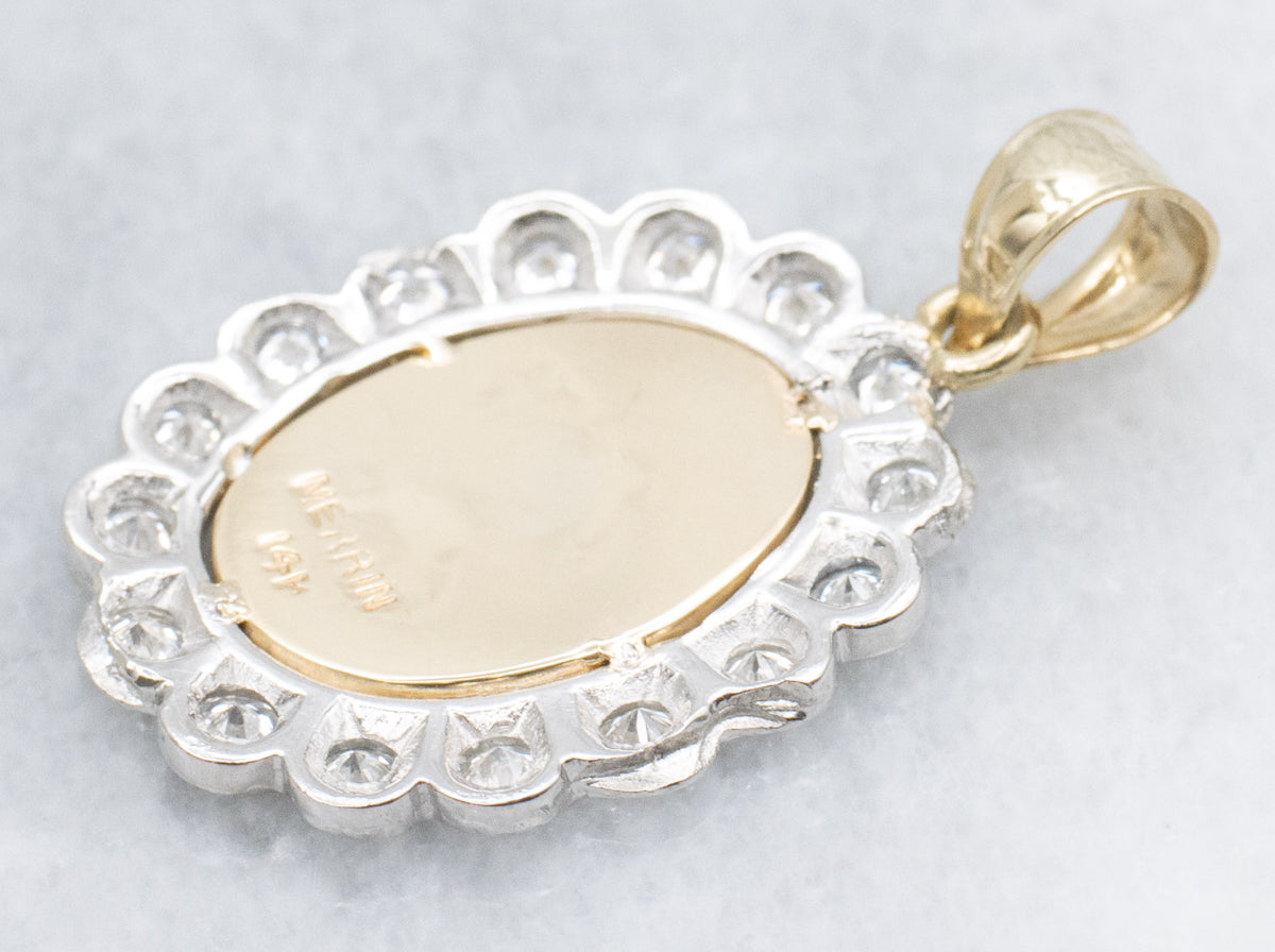Diamond Halo Two-Tone Gold Signet Pendant