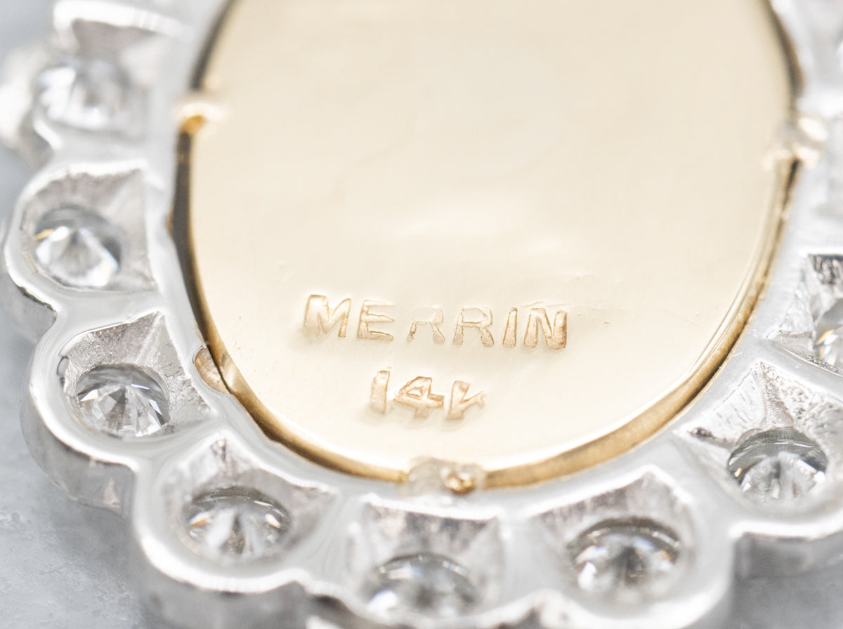 Diamond Halo Two-Tone Gold Signet Pendant