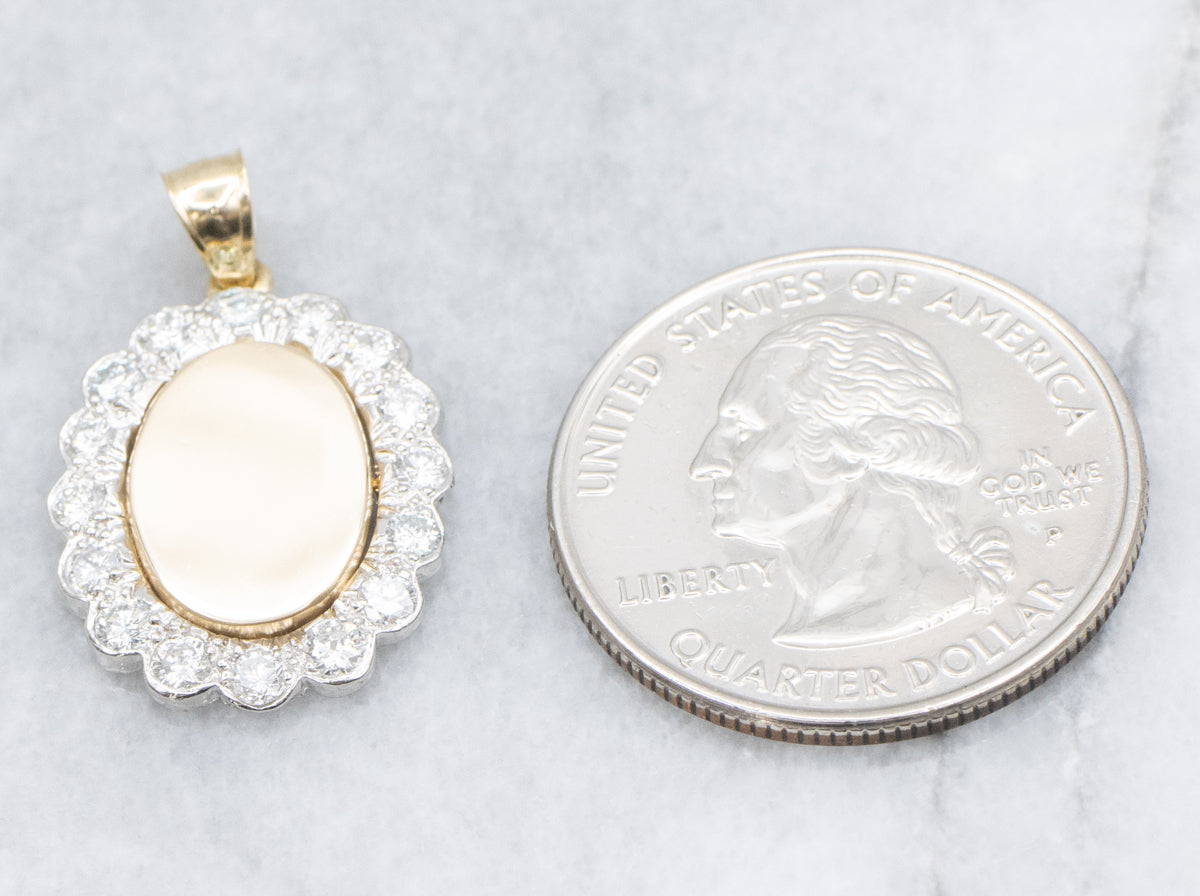 Diamond Halo Two-Tone Gold Signet Pendant