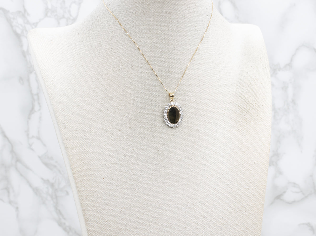 Diamond Halo Two-Tone Gold Signet Pendant