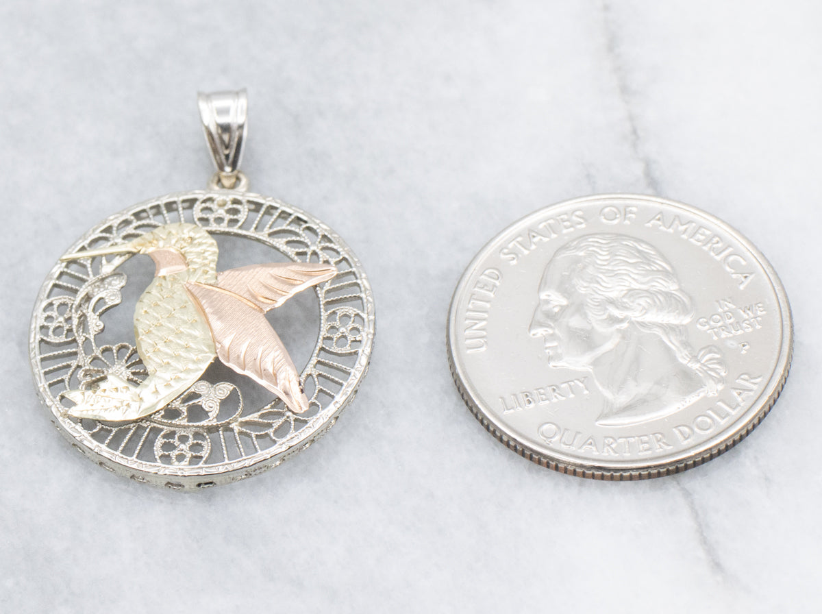 Tri-Color Gold Floral Hummingbird Mix-Era Pendant