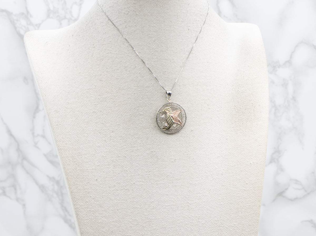 Tri-Color Gold Floral Hummingbird Mix-Era Pendant
