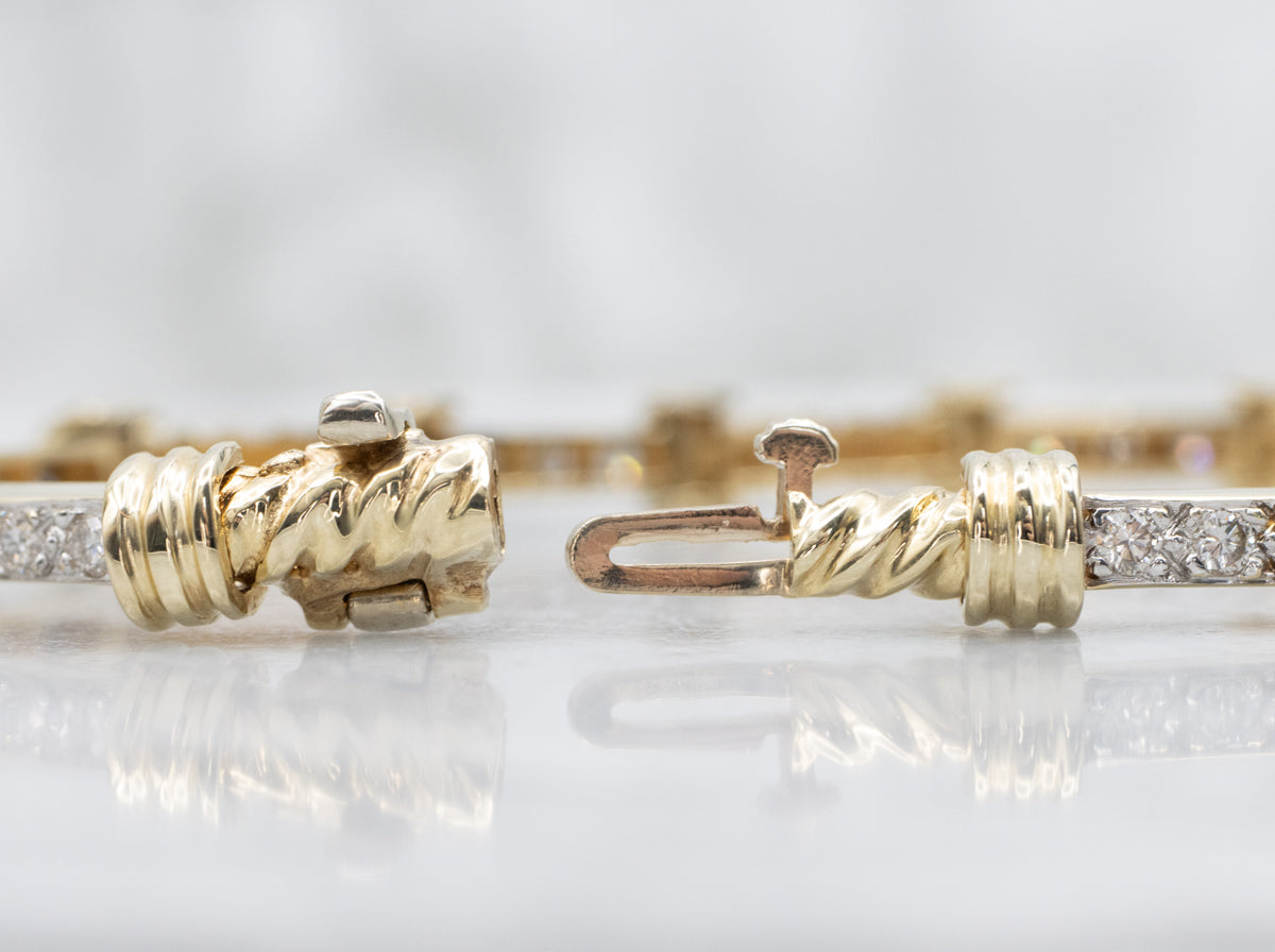 Nautical Diamond Two-Tone Twisted Bar Link Bracelet