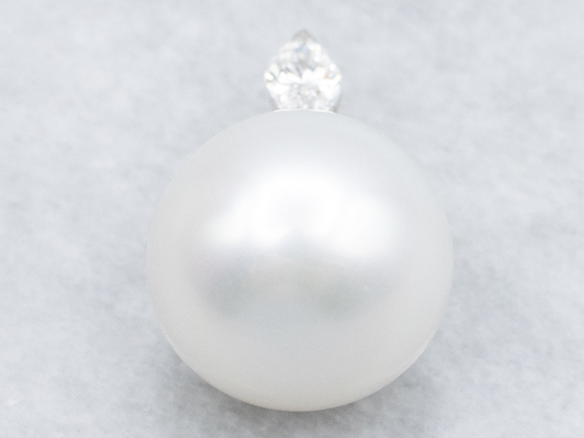 Pearl and Marquise-Cut Diamond White Gold Pendant