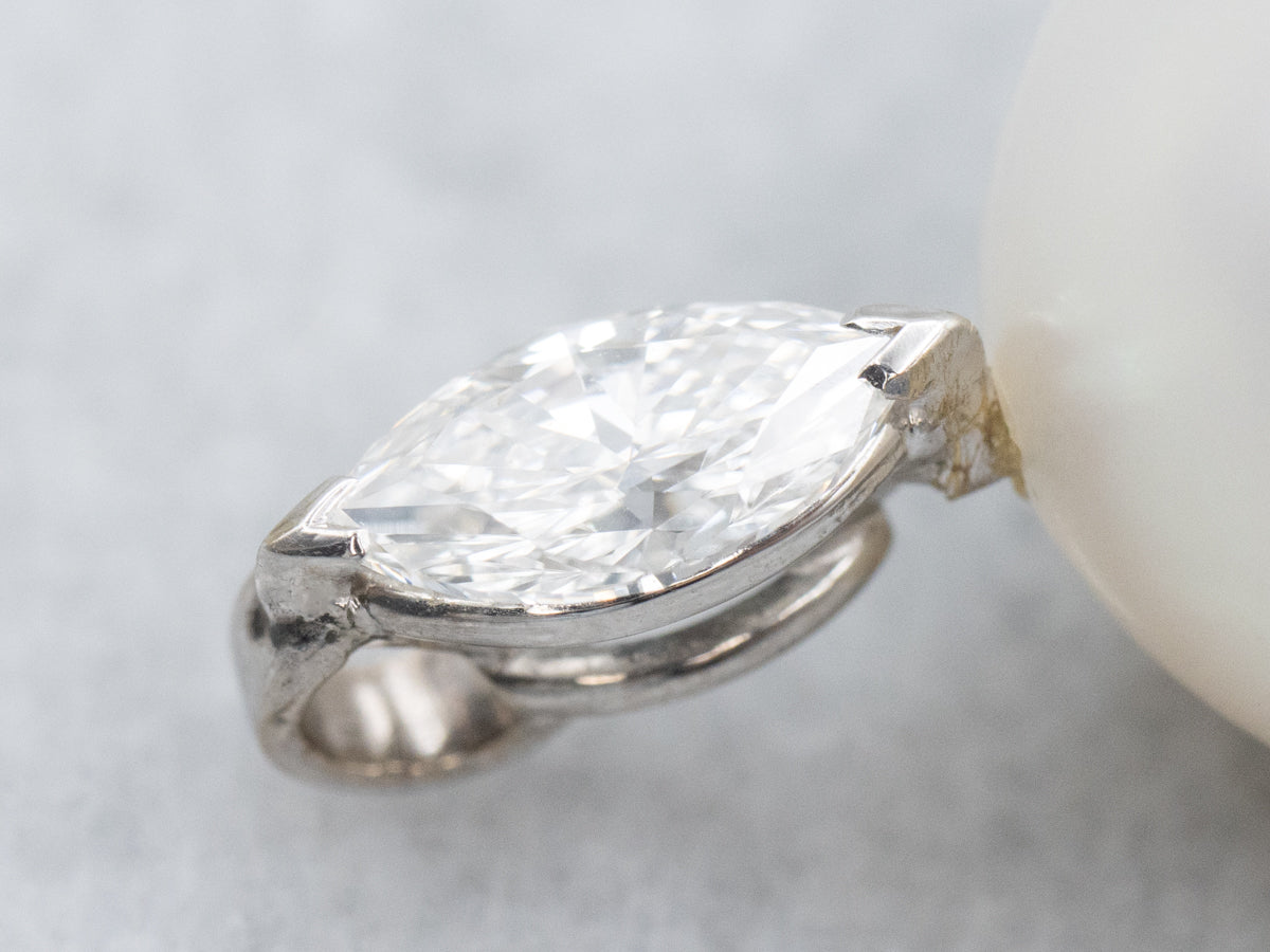Pearl and Marquise-Cut Diamond White Gold Pendant