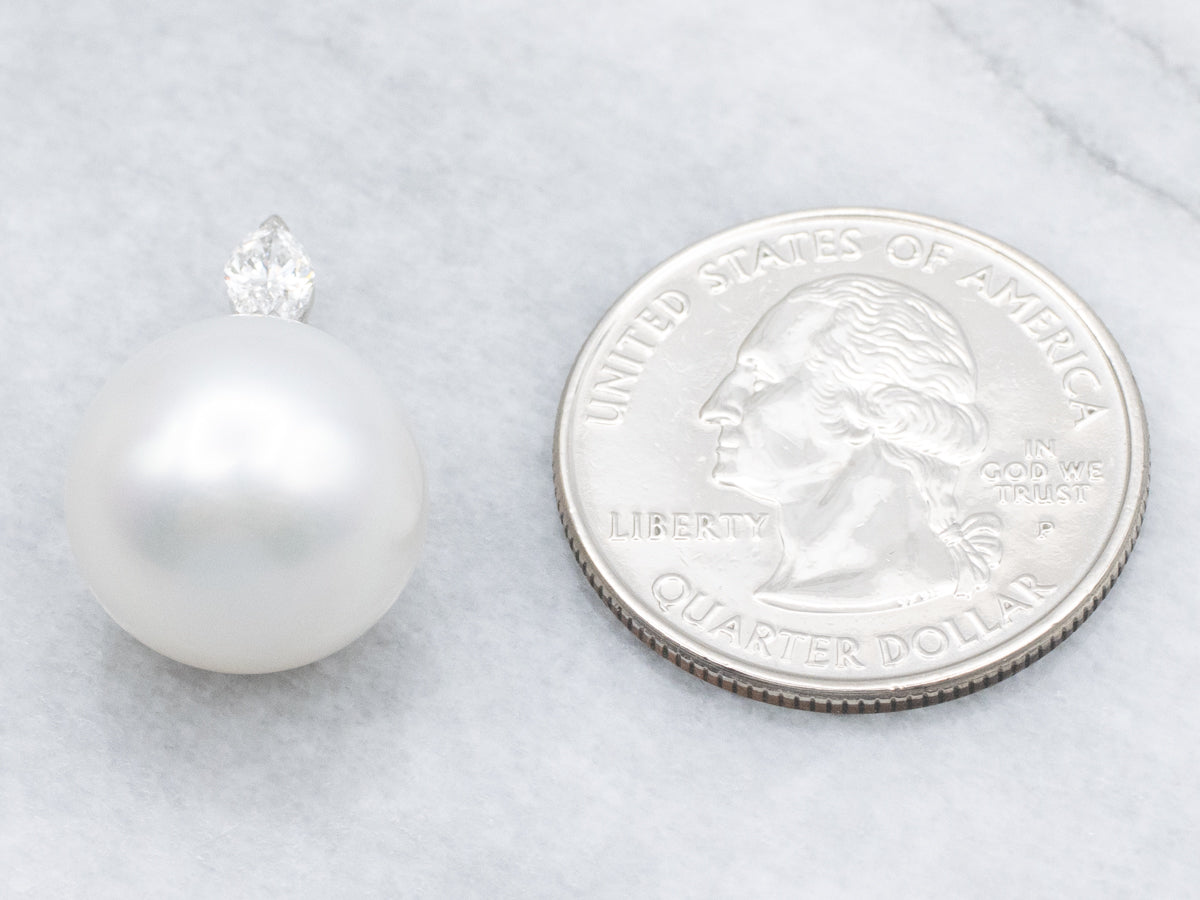 Pearl and Marquise-Cut Diamond White Gold Pendant