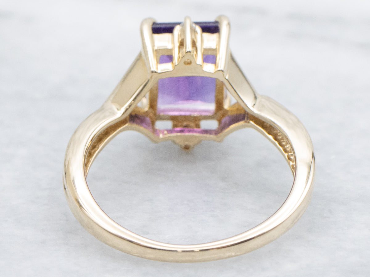 Emerald-Cut Amethyst and Diamond Split Shank Ring