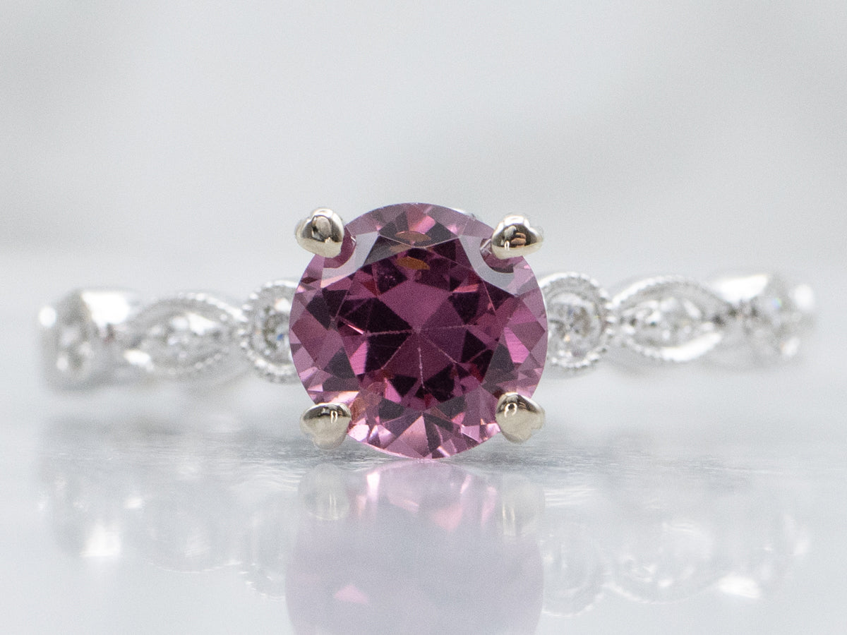 Modern Pink Spinel White Gold Ring with Diamond Accents