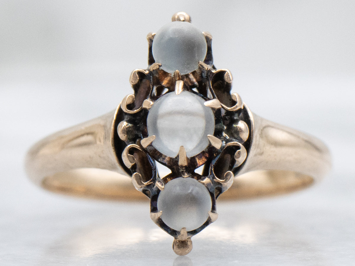 Victorian Era Moonstone and Gold Navette Ring