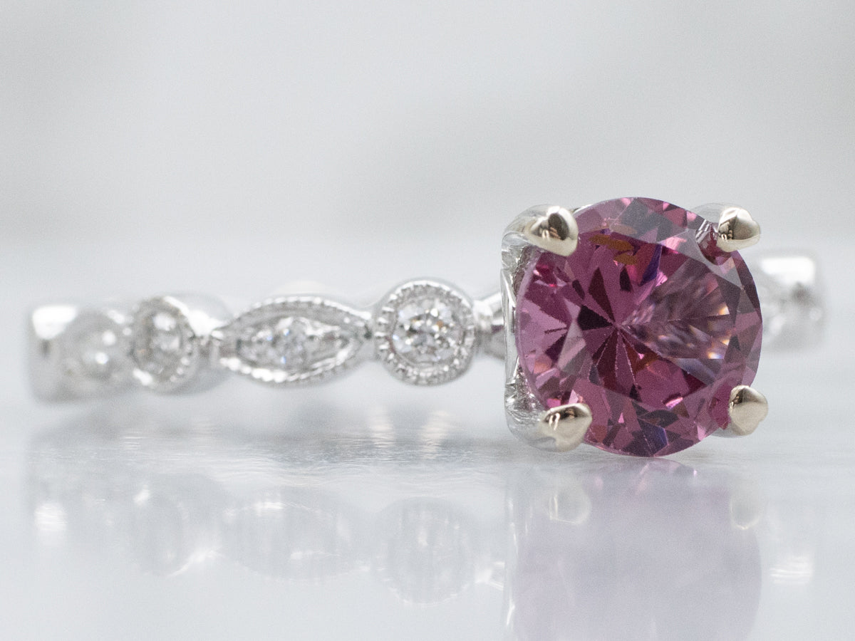 Modern Pink Spinel White Gold Ring with Diamond Accents