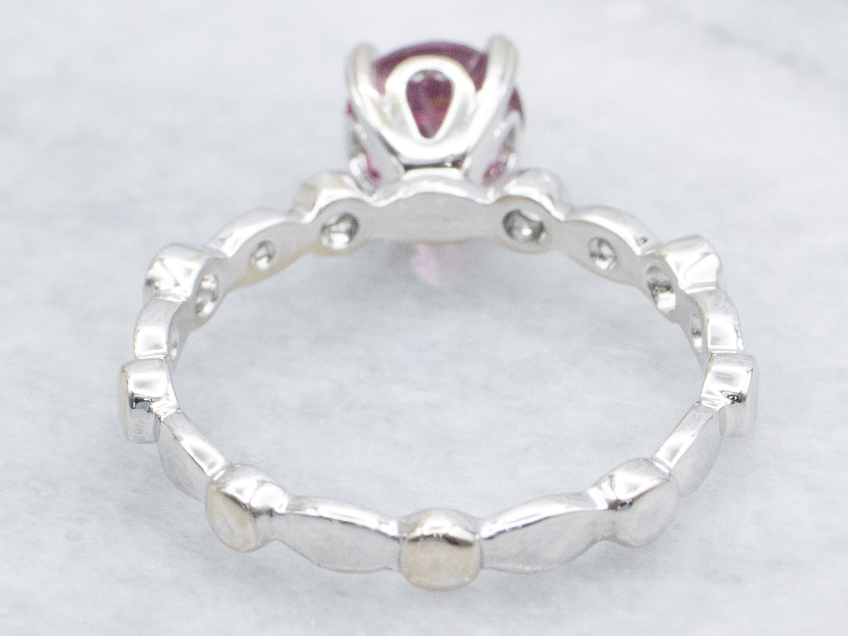 Modern Pink Spinel White Gold Ring with Diamond Accents
