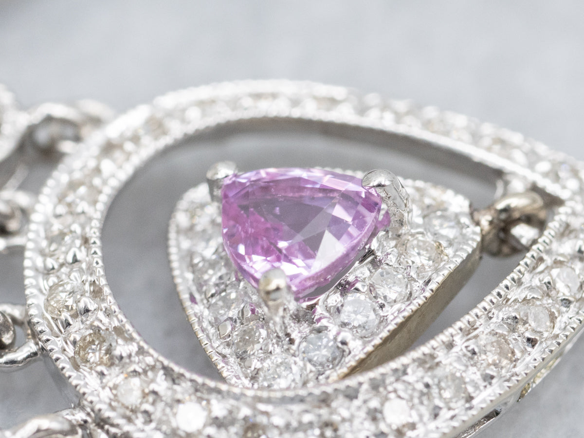 White Gold Pink Sapphire and Diamond Chandelier Earrings