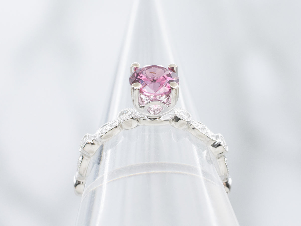 Modern Pink Spinel White Gold Ring with Diamond Accents