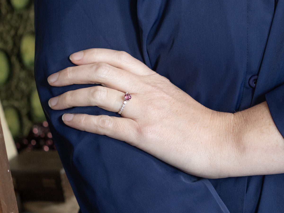 Modern Pink Spinel White Gold Ring with Diamond Accents