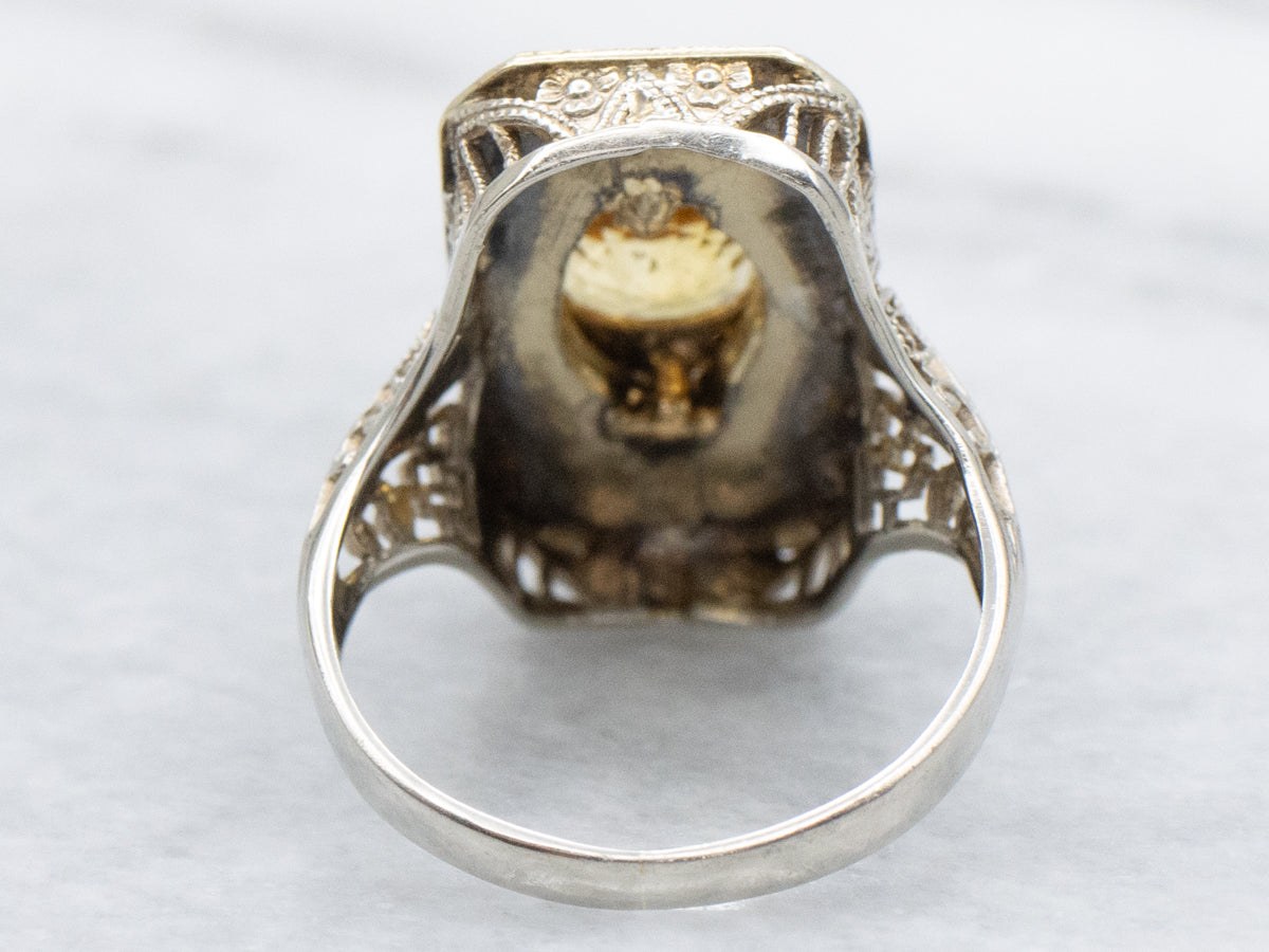 Mix-Era Yellow Sapphire and Diamond Filigree Dinner Ring