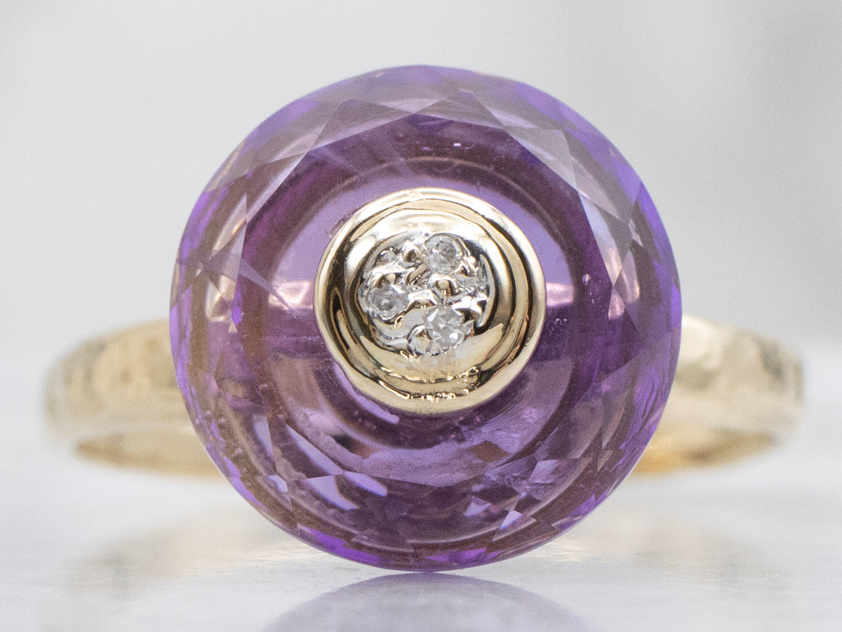 Vintage Faceted Amethyst and Diamond Ring