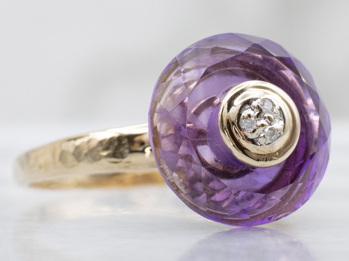 Vintage Faceted Amethyst and Diamond Ring