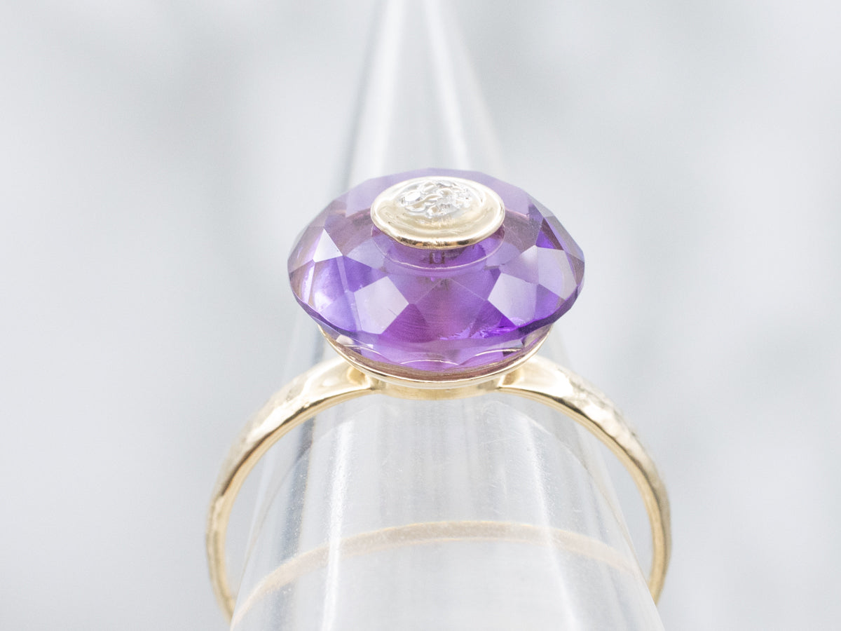 Vintage Faceted Amethyst and Diamond Ring