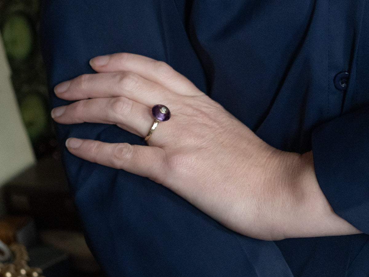 Vintage Faceted Amethyst and Diamond Ring