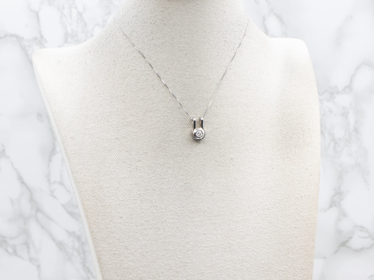 White Gold Bezel-Set Diamond Solitaire Pendant