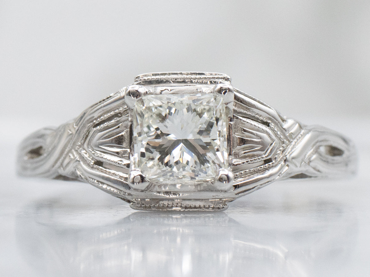 GIA-Certified Princess Cut Diamond Twisted Gold Solitaire Engagement Ring