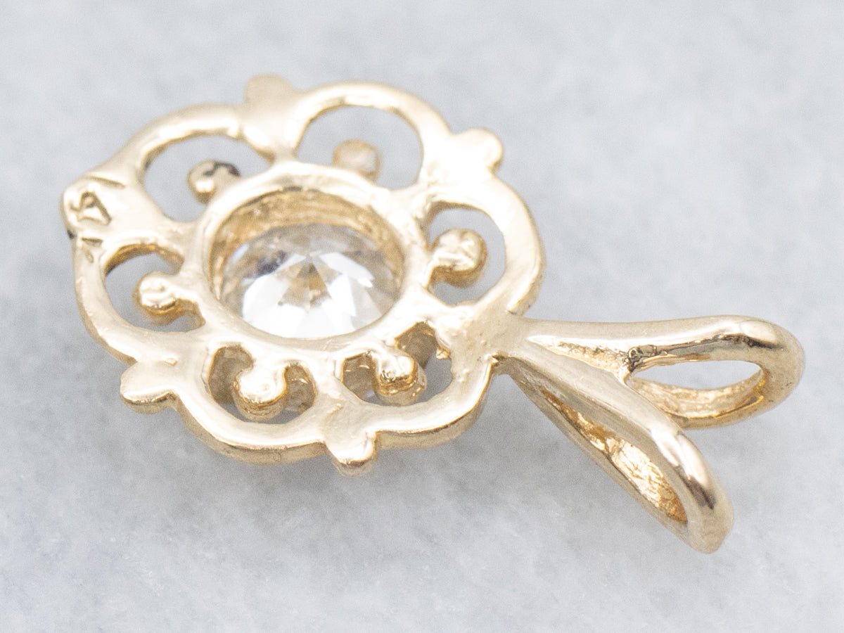 Scrolling Yellow Gold European Cut Diamond Pendant