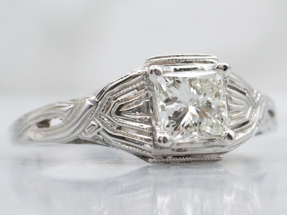 GIA-Certified Princess Cut Diamond Twisted Gold Solitaire Engagement Ring