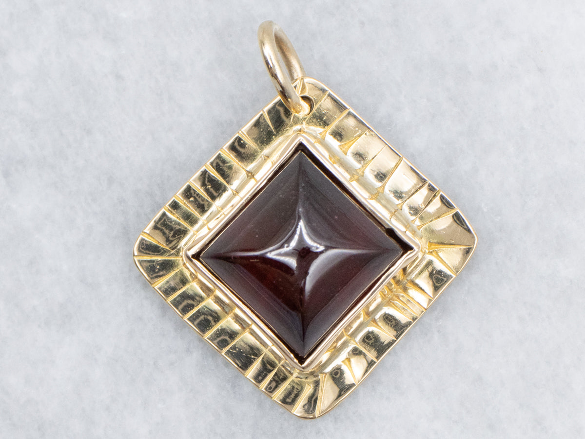 Squared Garnet Cabochon Yellow Gold Pendant