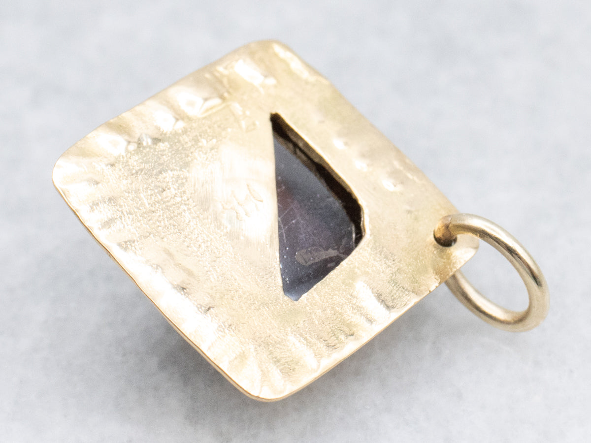 Squared Garnet Cabochon Yellow Gold Pendant