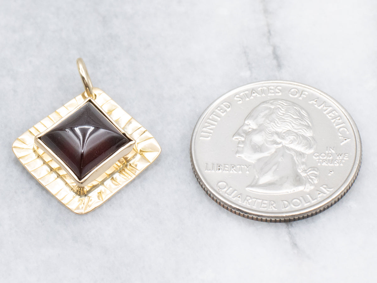 Squared Garnet Cabochon Yellow Gold Pendant