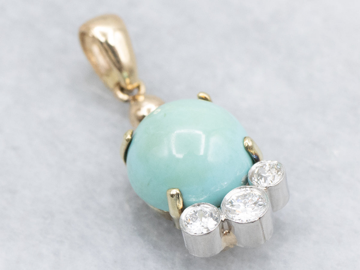 Mix-Era Turquoise and Old Mine Cut Diamond Pendant
