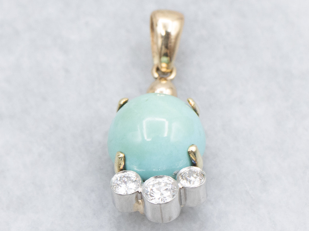 Mix-Era Turquoise and Old Mine Cut Diamond Pendant