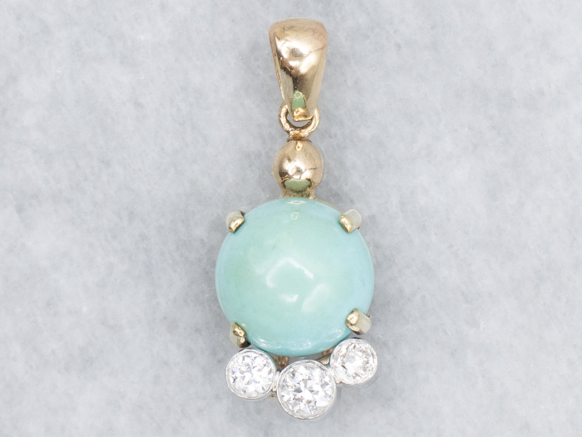 Mix-Era Turquoise and Old Mine Cut Diamond Pendant