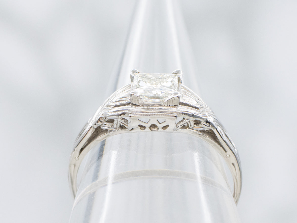 GIA-Certified Princess Cut Diamond Twisted Gold Solitaire Engagement Ring